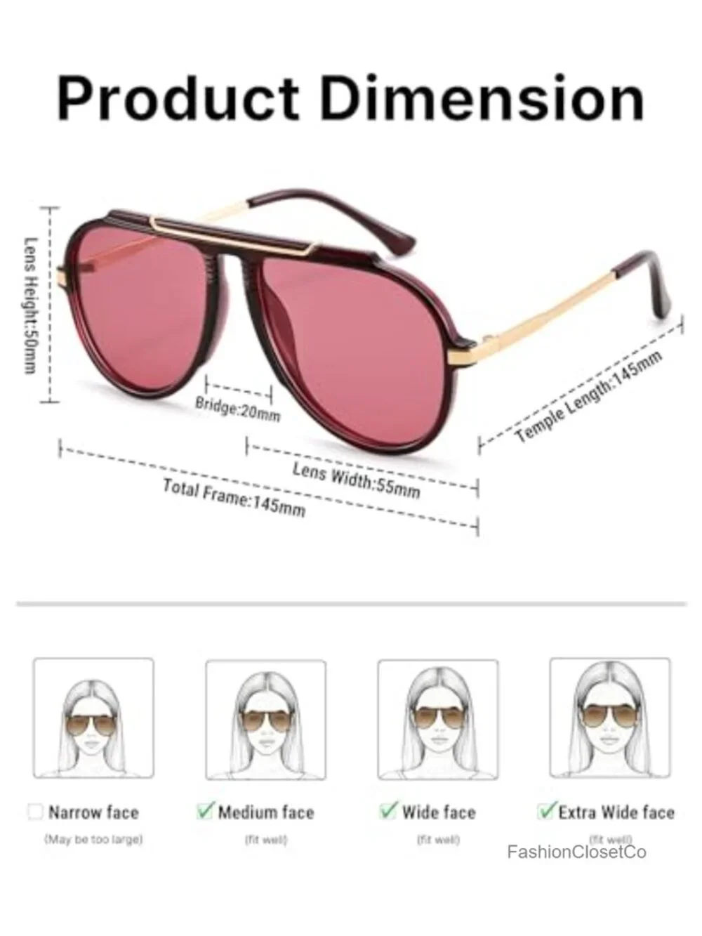 Oversized Aviator Sunglasses 70s Retro Vintage Square Full Frame UV400
